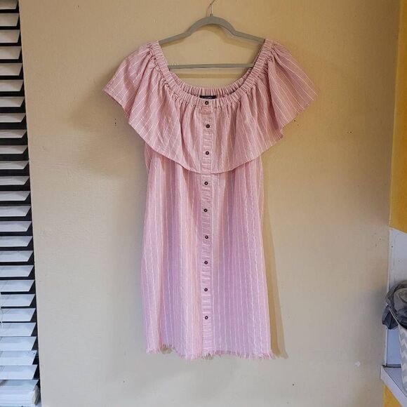 Bluheaven Women's Elastic Off-shoulder Striped Dress Barbie Pink Large - Picture 3 of 16